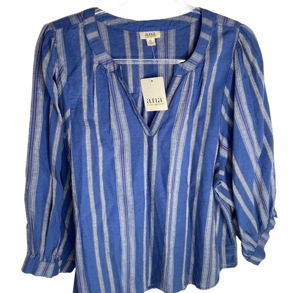 NWT a.n.a  Millie Stripe Navy Poets top - Picture 2 of 13